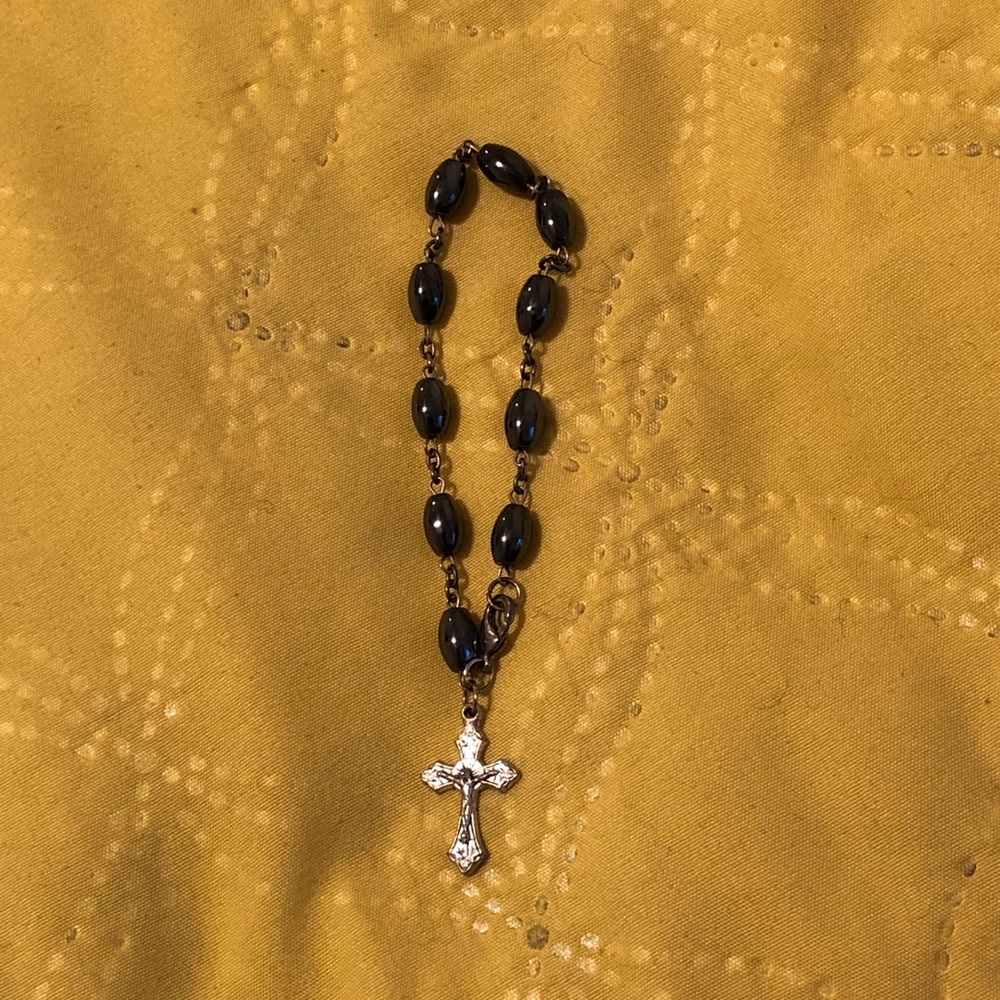 Religious gift. Rosary with black beads. Jerusalem. Holy Land